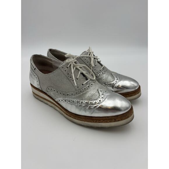 Mephisto Wing Tip Oxfords Wedge Platform Silver Leather Size 8.5 Air Relax - Picture 2 of 16